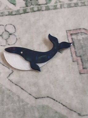 Navy and White Whale Pin